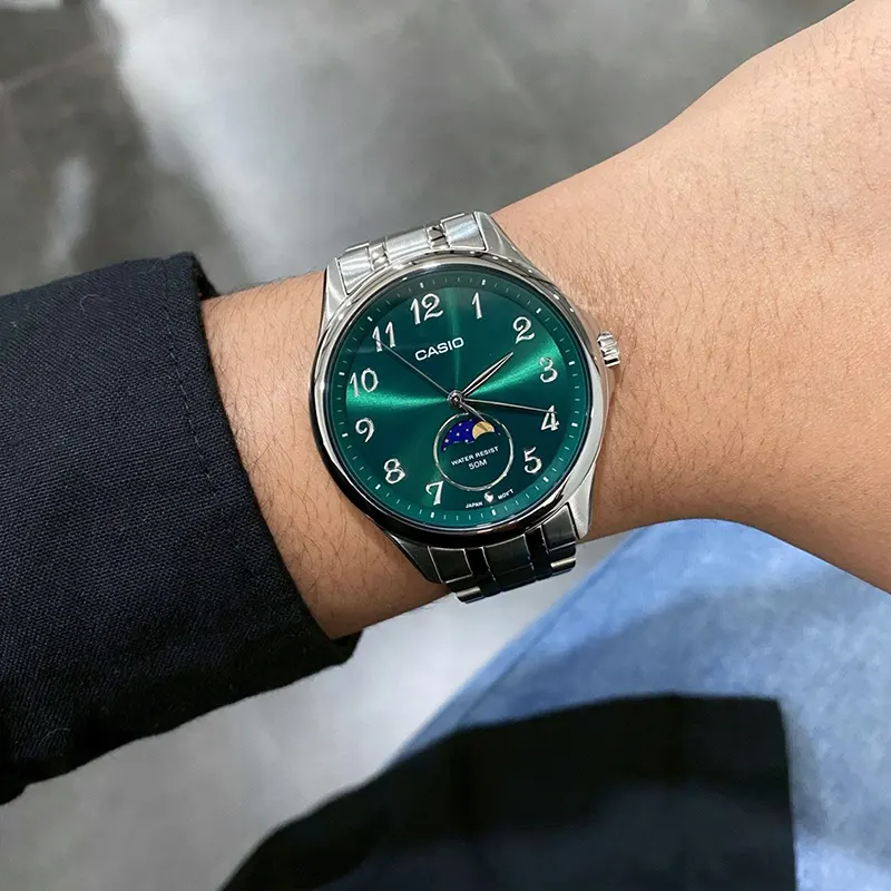 Casio Enticer Moon Phase Green Dial Men's Watch- MTP-M110D-3AV